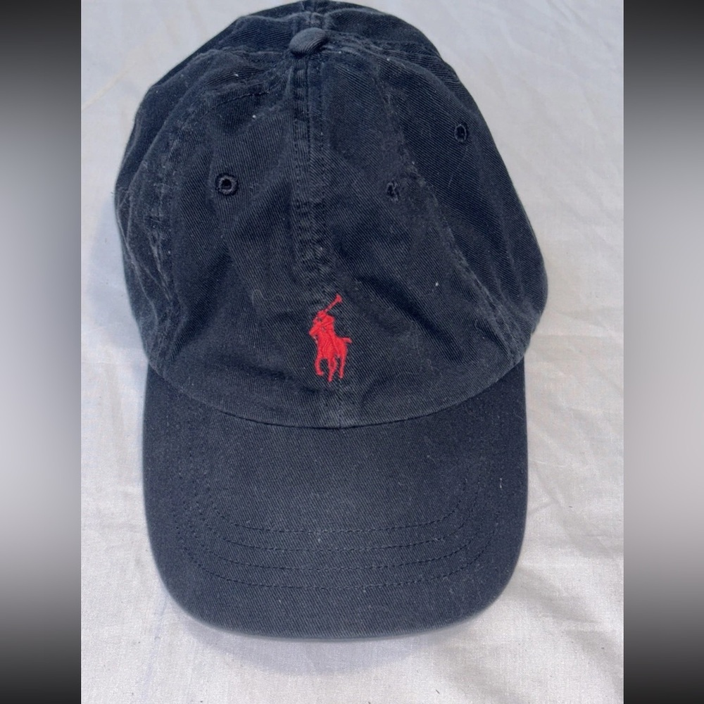 Polo Ralph Lauren Y2K Adjustable Strap Logo Hat Black Red one size